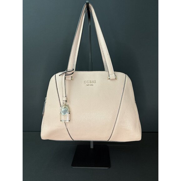 Guess Shawna Cali Satchel Handbag Lock Charm Double Handle Zip Closure Pink - Picture 3 of 16